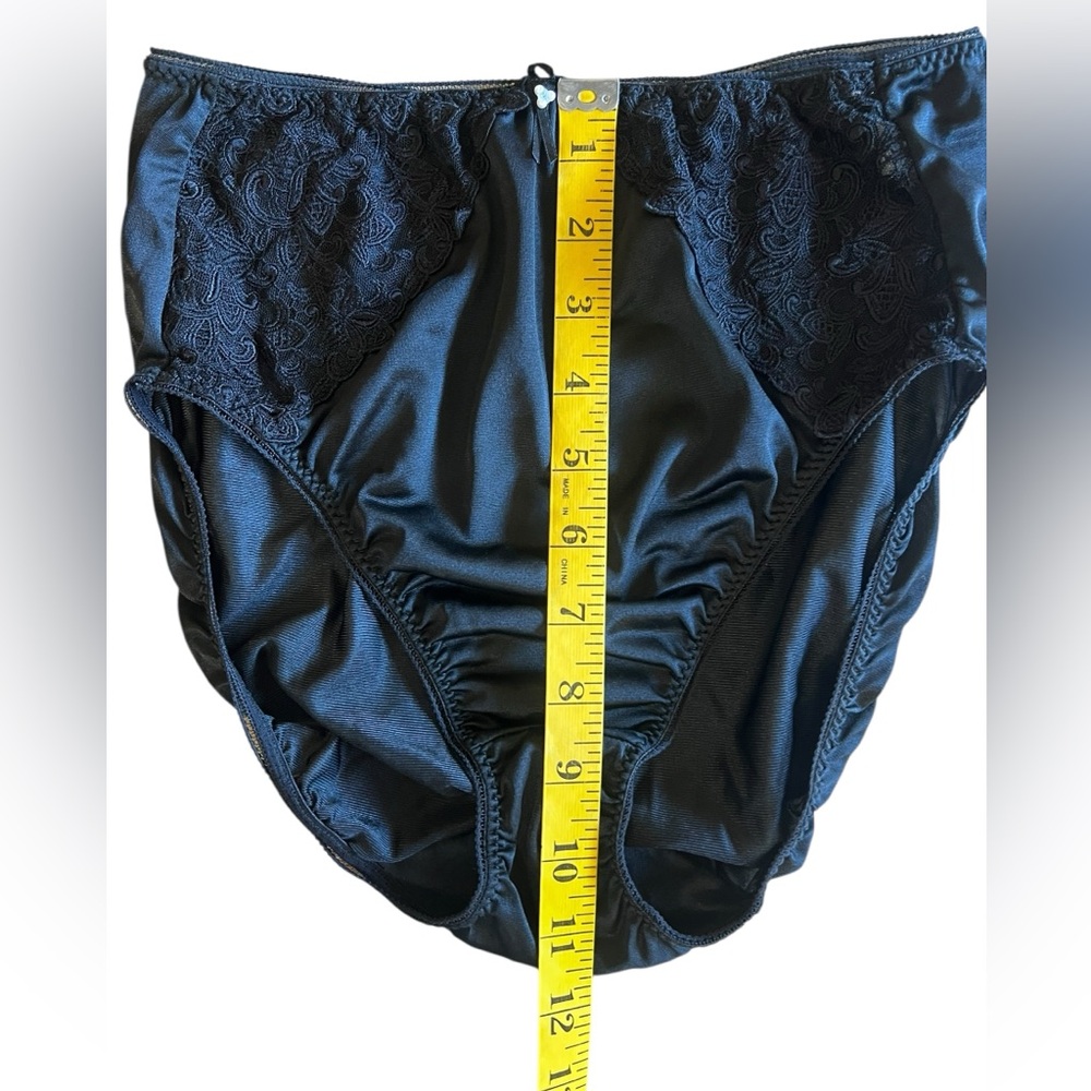 VINTAGE WACOAL 84202 Black Lace Embroidered Satin High Brief Sz M Silky Panties - Picture 7 of 8